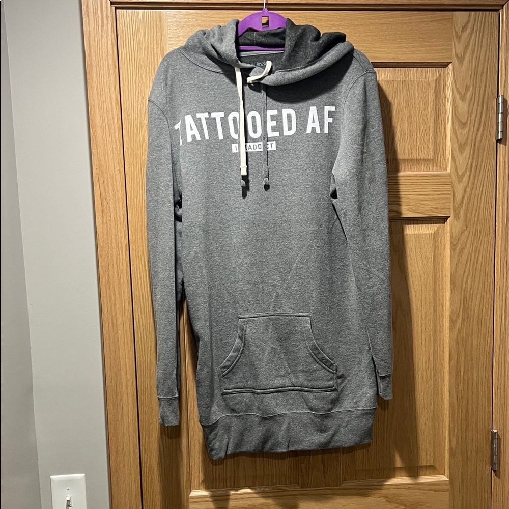 Gray Hooded Pullover ink addict Sweatshirt with Front Pocket